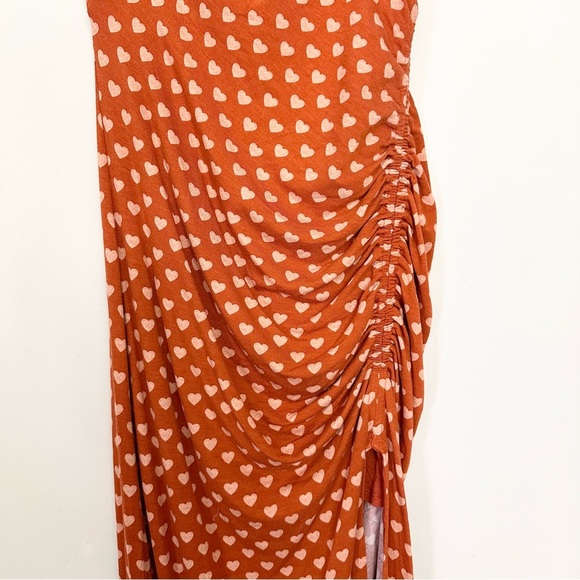 Free People Lakeside Midi Dress Hearts Printed Orange Ginger Combo - Picture 14 of 15